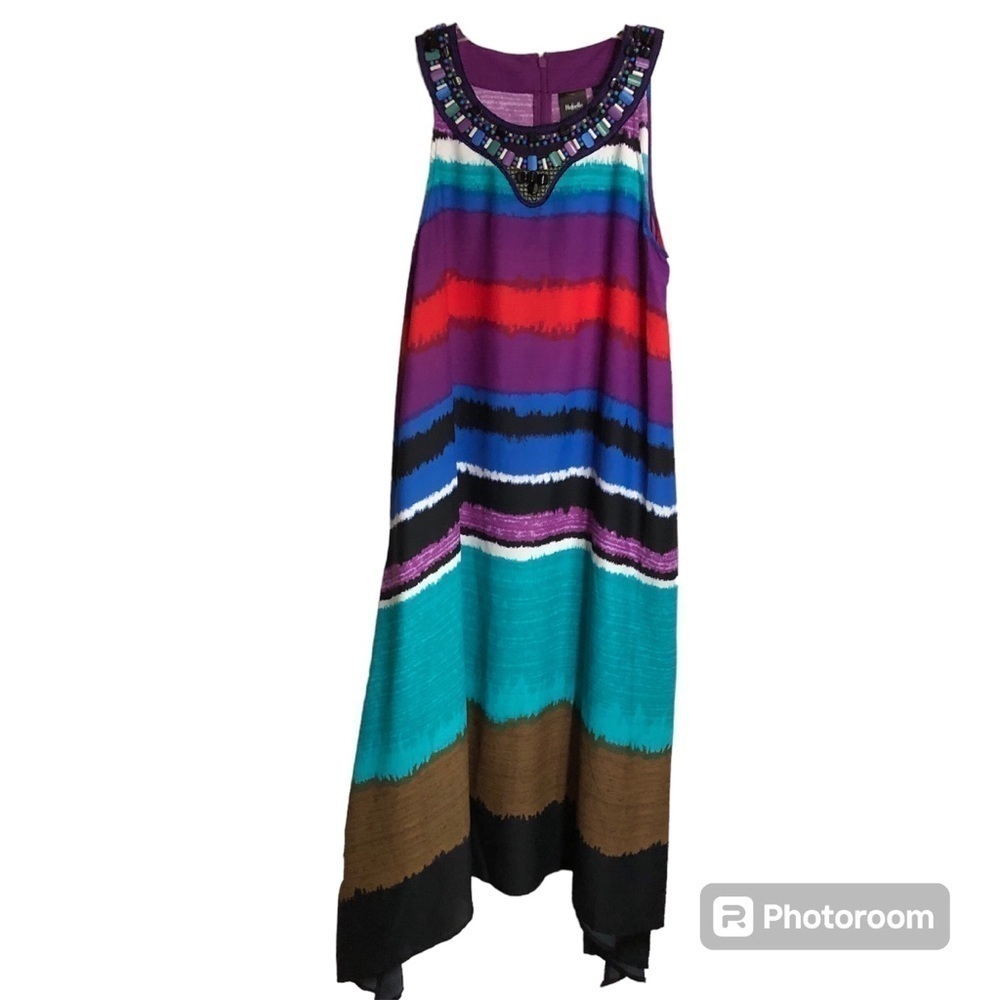 Rafaela Beaded Scoop Neckline Lightweight Flowy Sharkbite hem Sleeveless Dress 6